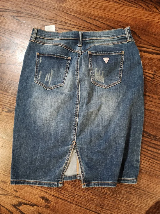 GUESS Distressed Denim Pencil Skirt - Blue - Picture 2 of 4